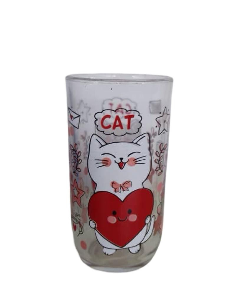 طقم اكواب زجاجية برسمة القط والكلب