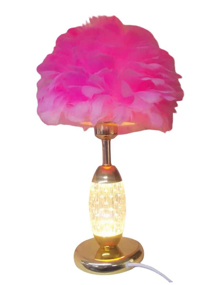 مصباح طاولة ببغطاء ريش وردي