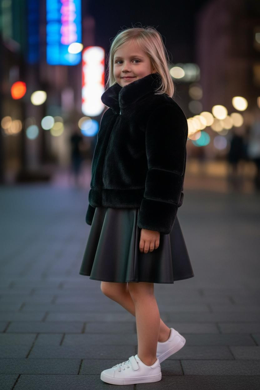 تنورة جلد ناعمة بتصميم أنيق،