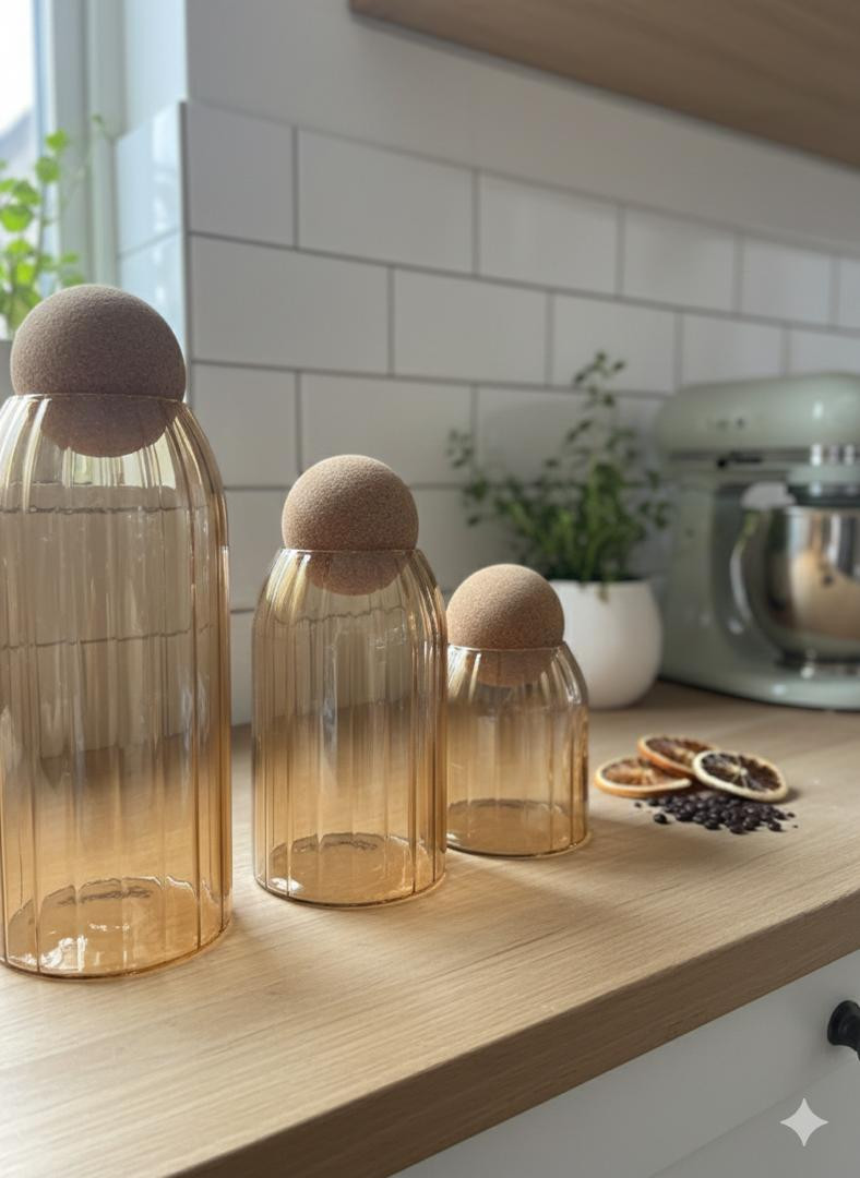 عبوات تخزين زجاجية بلون الكهرمان