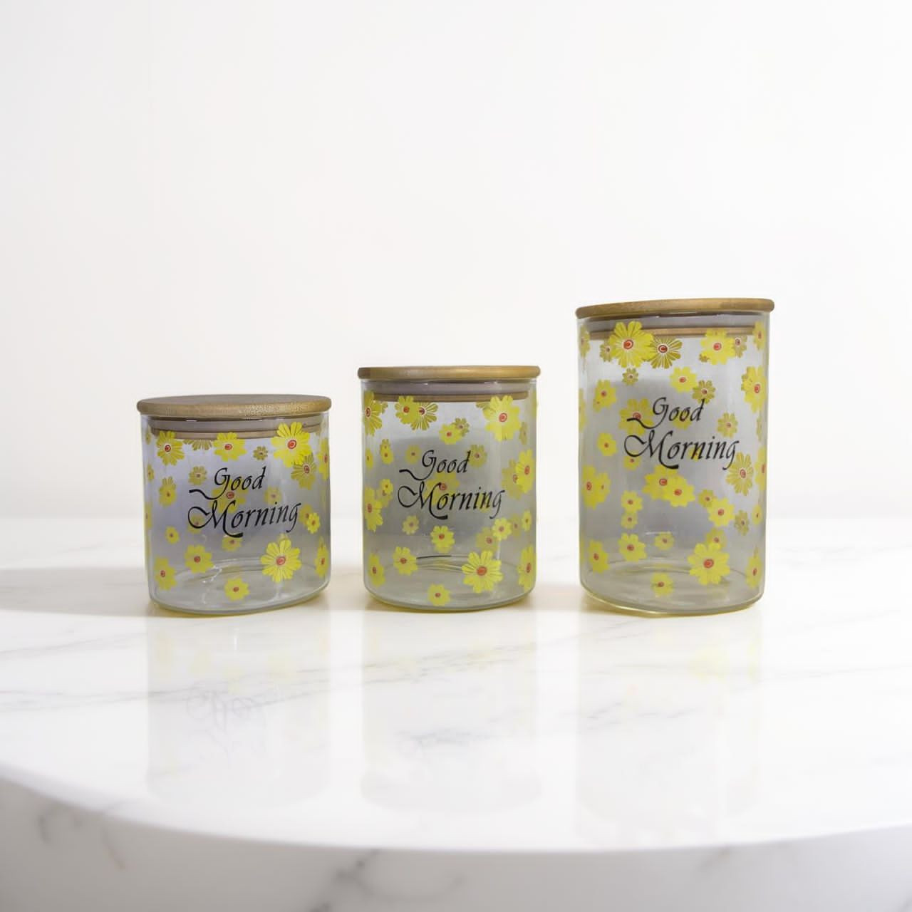 طقم برطمانات زجاج مزخرف