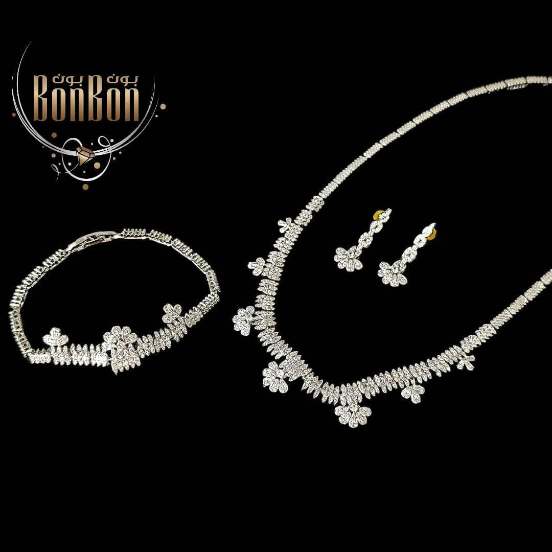 طقم زيركون، لون فضي، مطلي روديوم ،