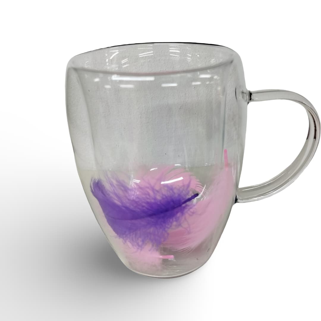 كوب زجاج شفاف بريشة داخلية ملونة