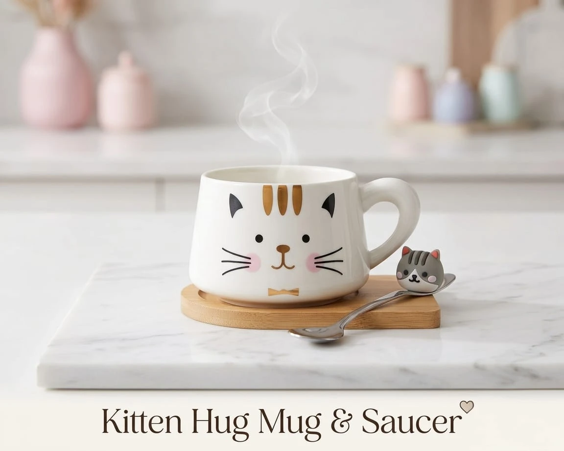 كوب وصحن بشكل قطة