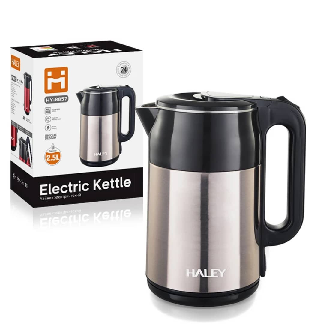 HY-8857 غلاية HALEY الكهربائية – 2.5 لتر، 1800 واط، تصميم مقاوم للصدأ فلتر أزالة الترسبات