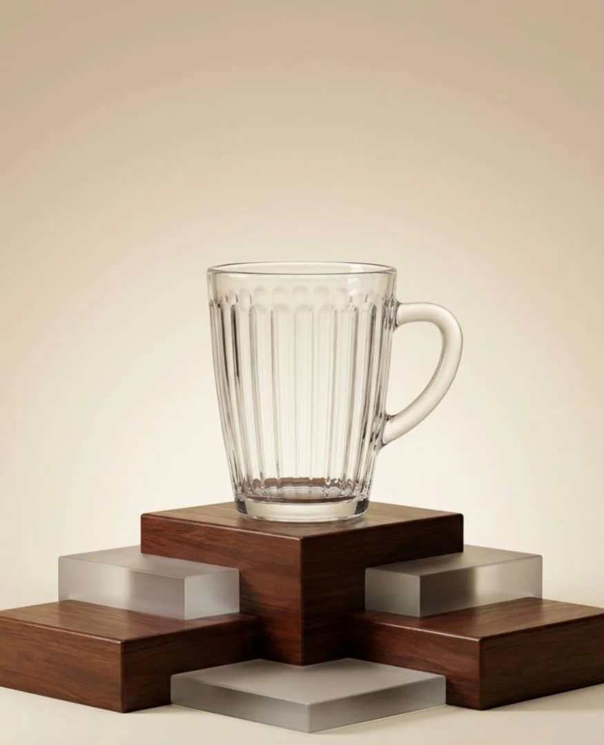 طقم اكواب زجاجية مخطط بمقبض