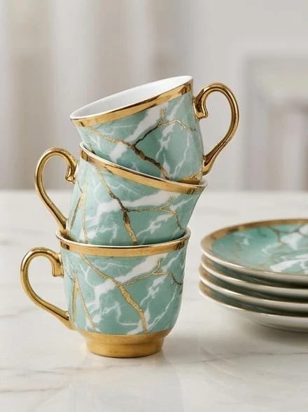 طقم فناجين قهوة سيراميك مذهب