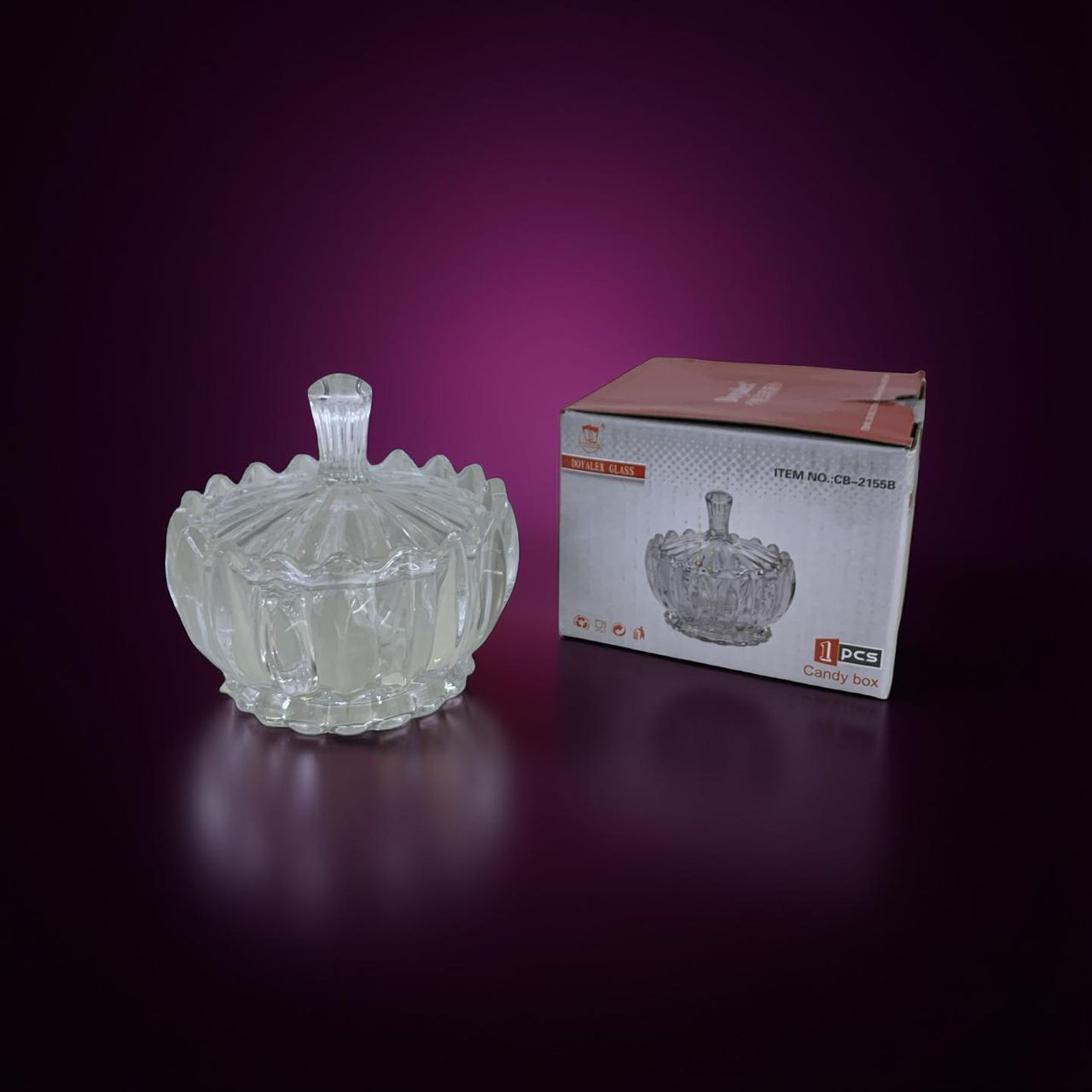 علبة حلوى زجاجية شفافة