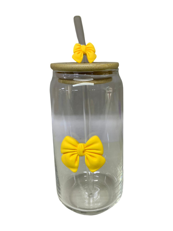 كوب زجاجي بغطاء خشبي