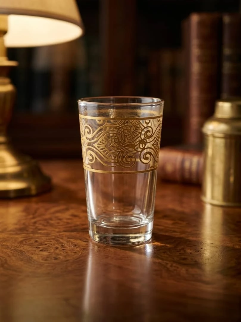 طقم كاسات زجاج مزخرف بالون الذهبي