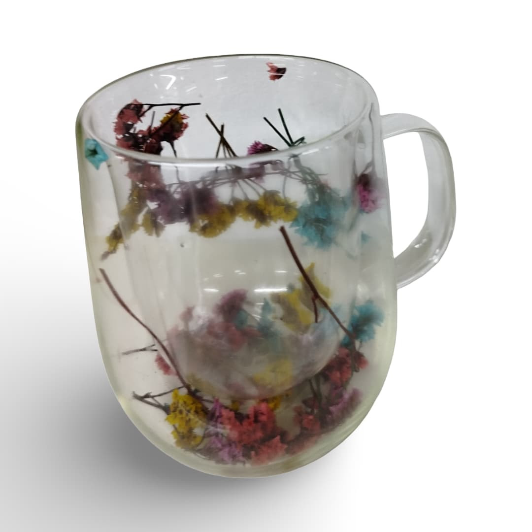 كوب زجاجي مزدوج الجدار بزهور داخلية