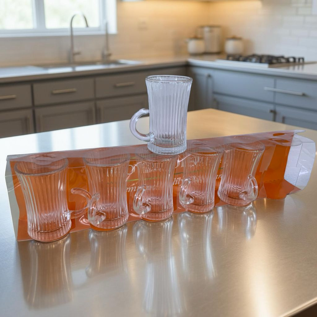 طقم اكواب شاي زجاجية. مخططة