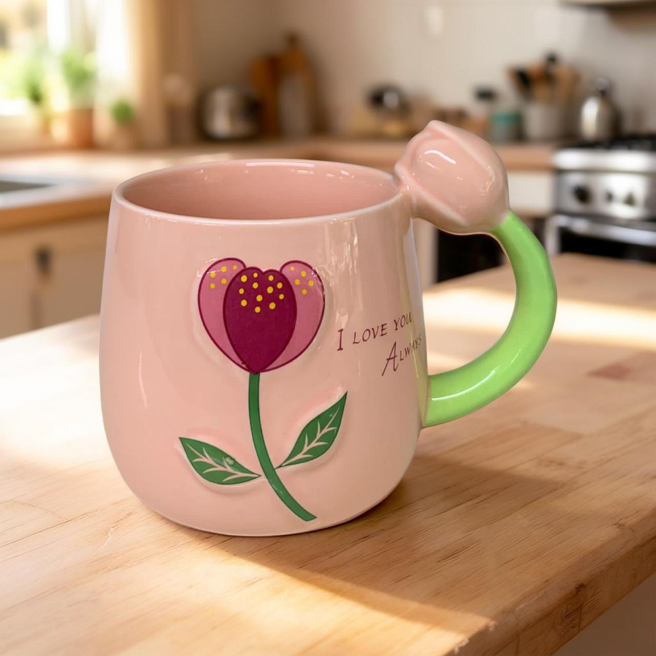 كوب سيراميك بتصميم زهرة وقلب