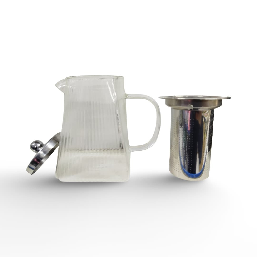 ابريق زجاجي شفاف بغطاء معدني