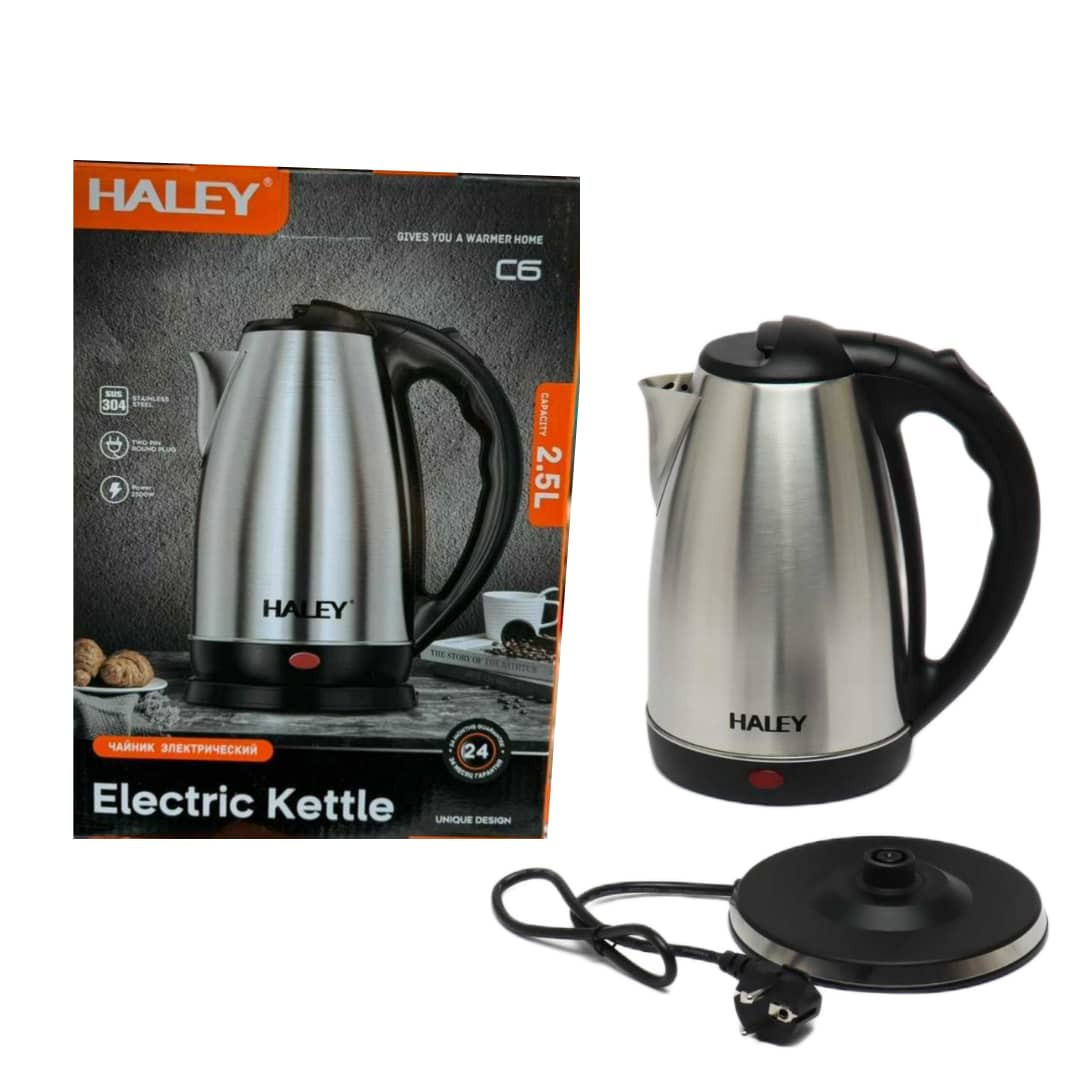 HY-C6 غلاية HALEY الكهربائية – 2.5 لتر، 2500 واط، تصميم مقاوم للصدأ مع تخزين للسلك