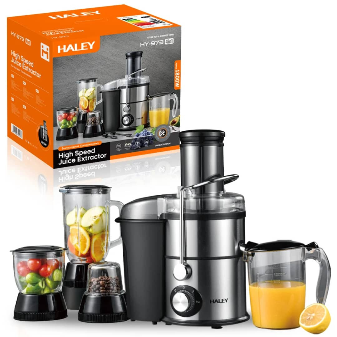 HY-973 عصارة HALEY 4 في 1 – خلاط، مفرمة، طاحونة، وعصارة 1800 واط