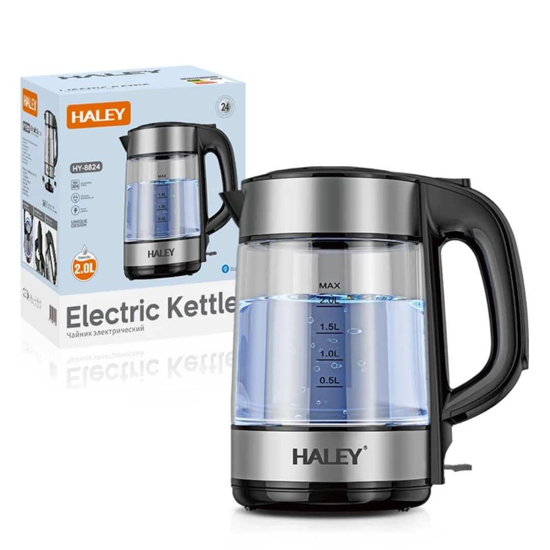 HY-8824 غلاية HALEY الزجاجية الذكية – 2.0 لتر، 2000 واط، شاشة عرض وإضاءة LED