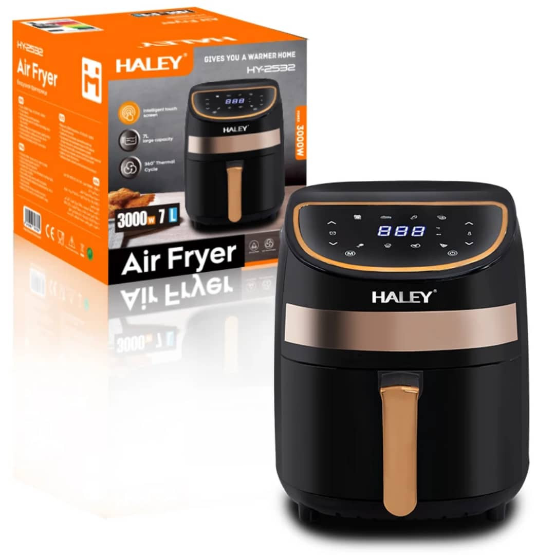 HY-2532 مقلاة 5 لتر هوائية ذكية 6 في 1 فرن اسود متعدد الوظائف يعمل باللمس رقمي غير لاصق للطبخ الصحي المنزلي 3000W